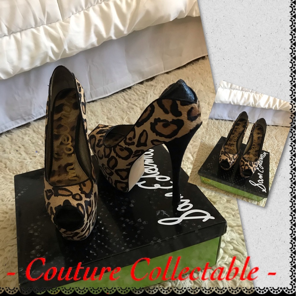 Sam Elderman leopard 🐆 peep toe platform heels